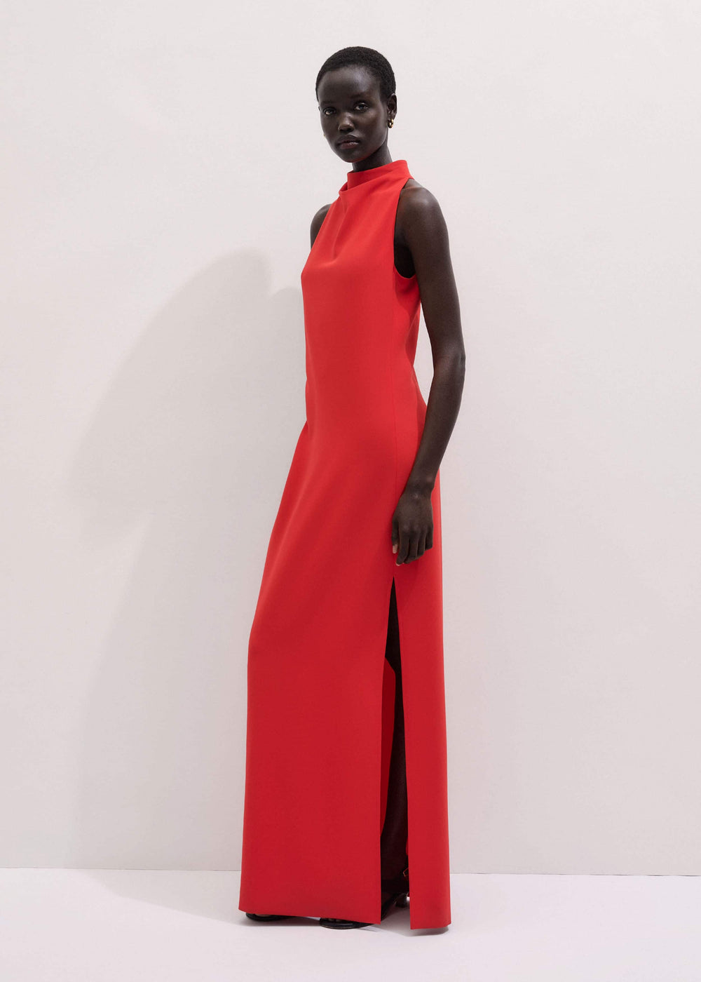 Red Draped Full Length Dress