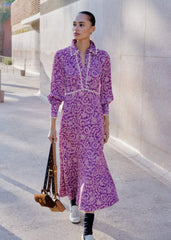Purple Entangled Lace Print Fit + Flare Maxi Dress