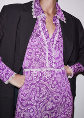 Purple Entangled Lace Print Fit + Flare Maxi Dress
