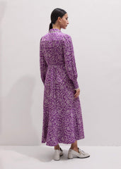 Purple Entangled Lace Print Fit + Flare Maxi Dress