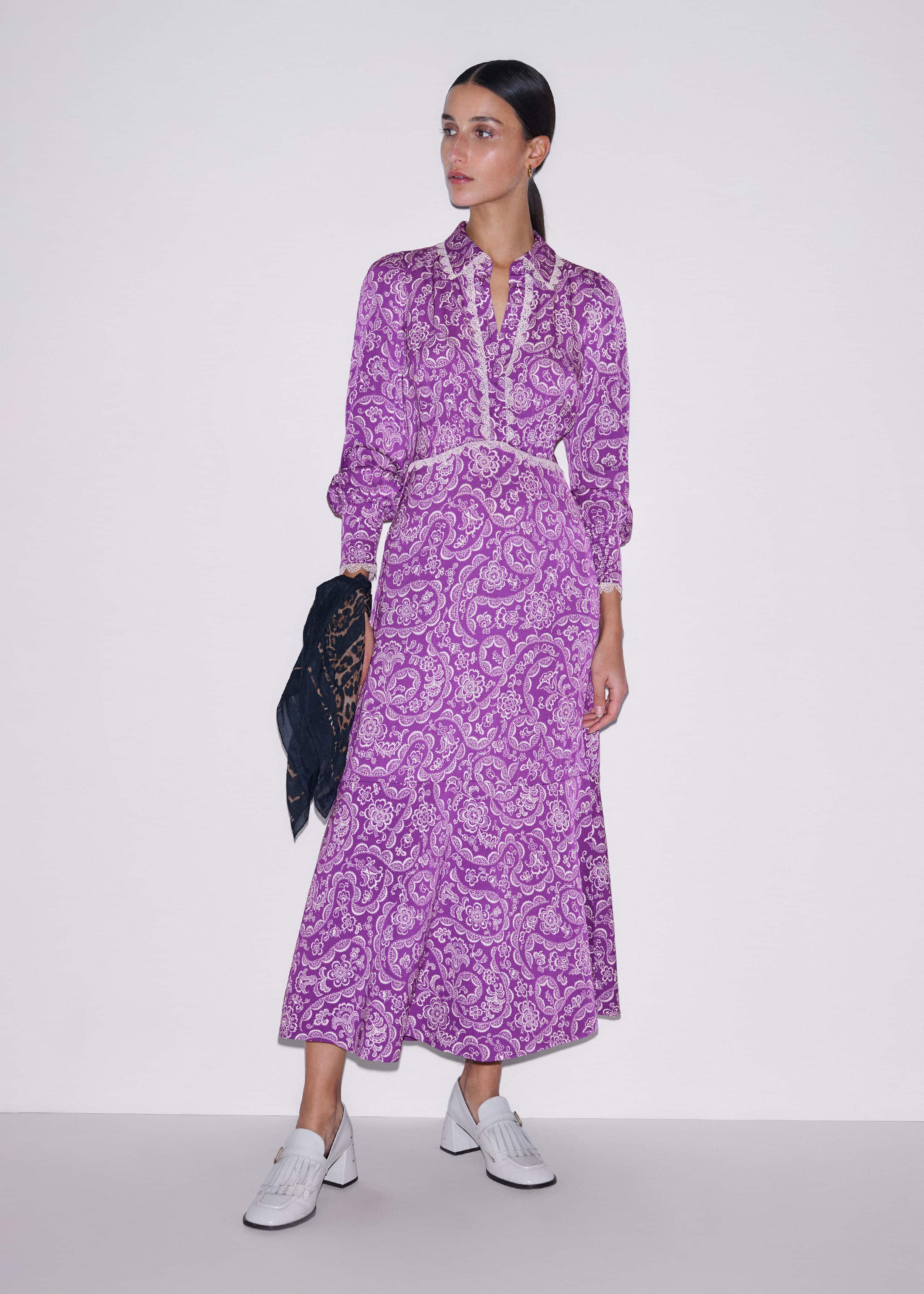 Purple Entangled Lace Print Fit + Flare Maxi Dress