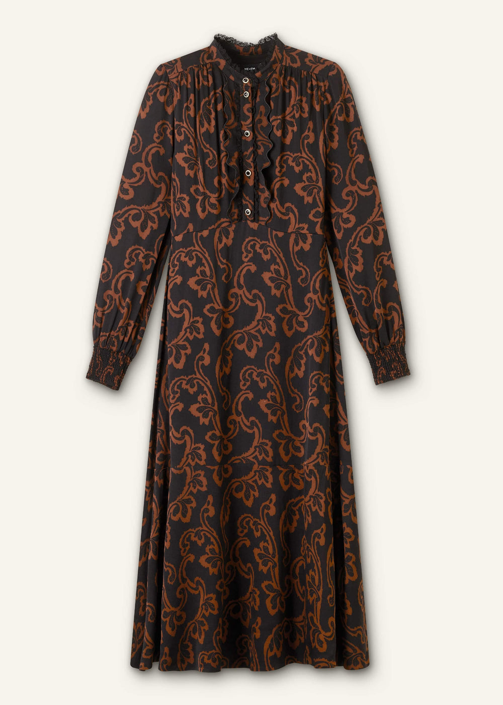 Black Floral Scroll Print Crepe Signature Maxi Dress