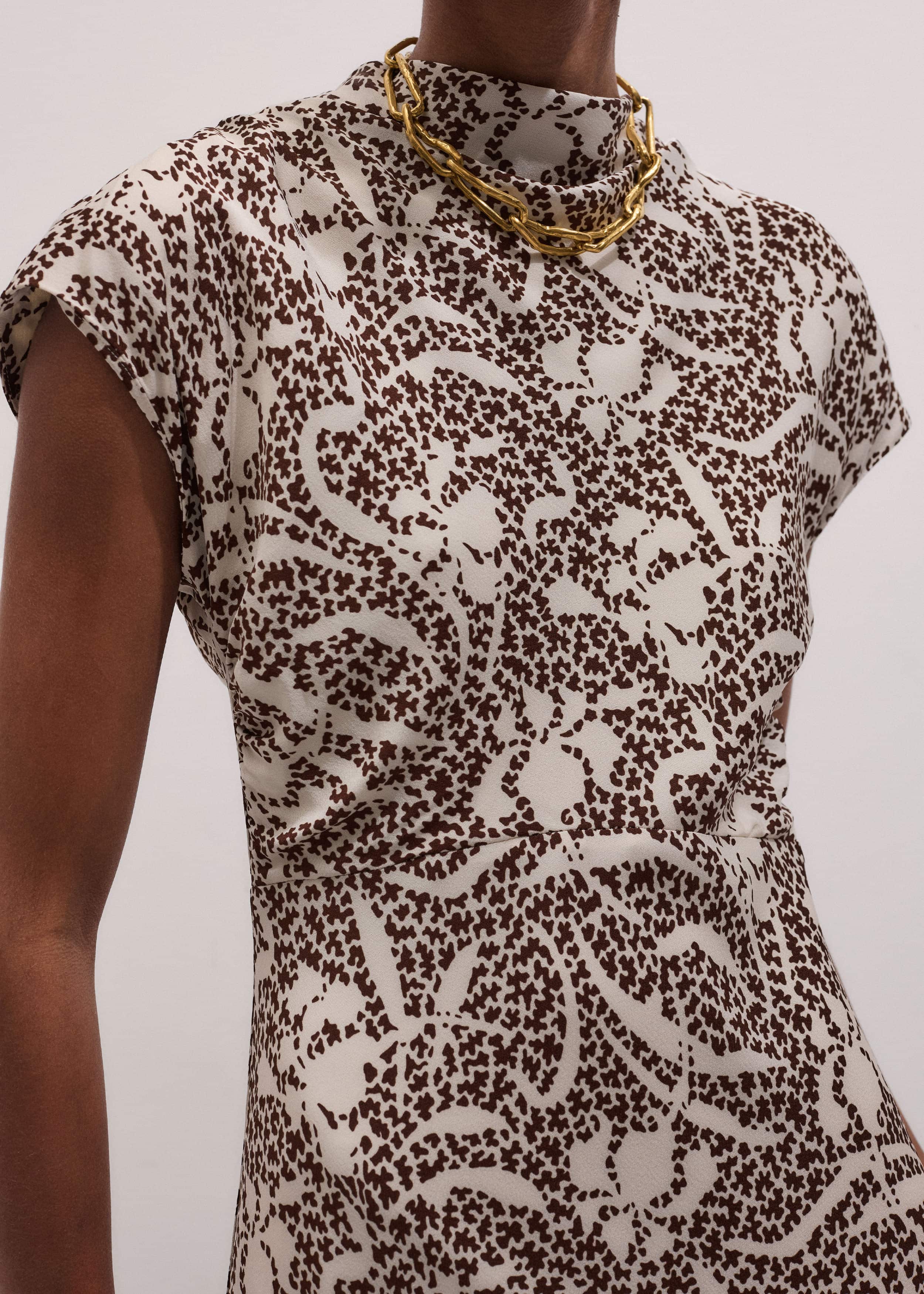 Brown Speckled Bloom Print Bias Cut Maxi Dress