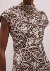 Brown Speckled Bloom Print Bias Cut Maxi Dress