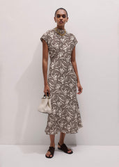 Brown Speckled Bloom Print Bias Cut Maxi Dress