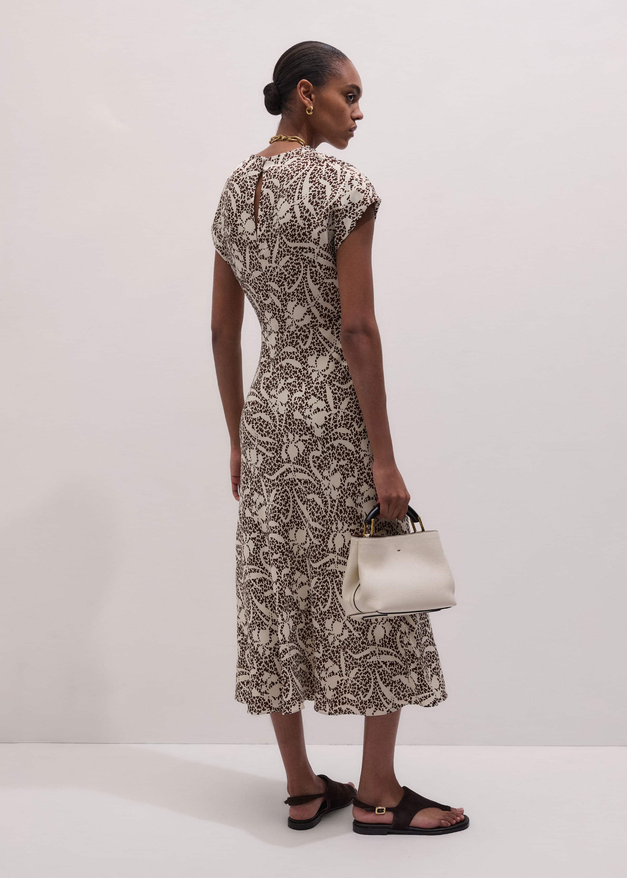 Brown Speckled Bloom Print Bias Cut Maxi Dress