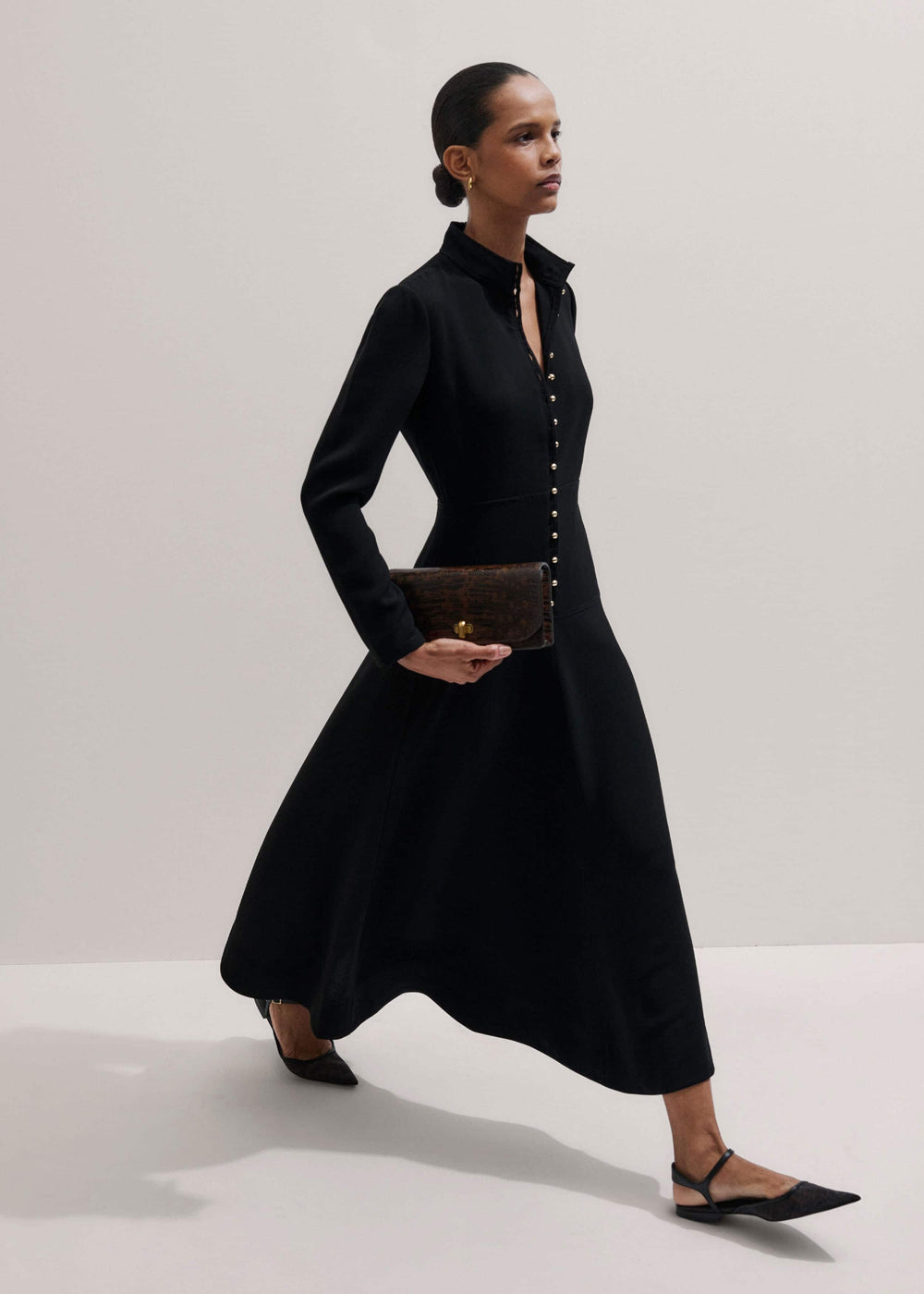 Black A-Line Feature Button Maxi Dress