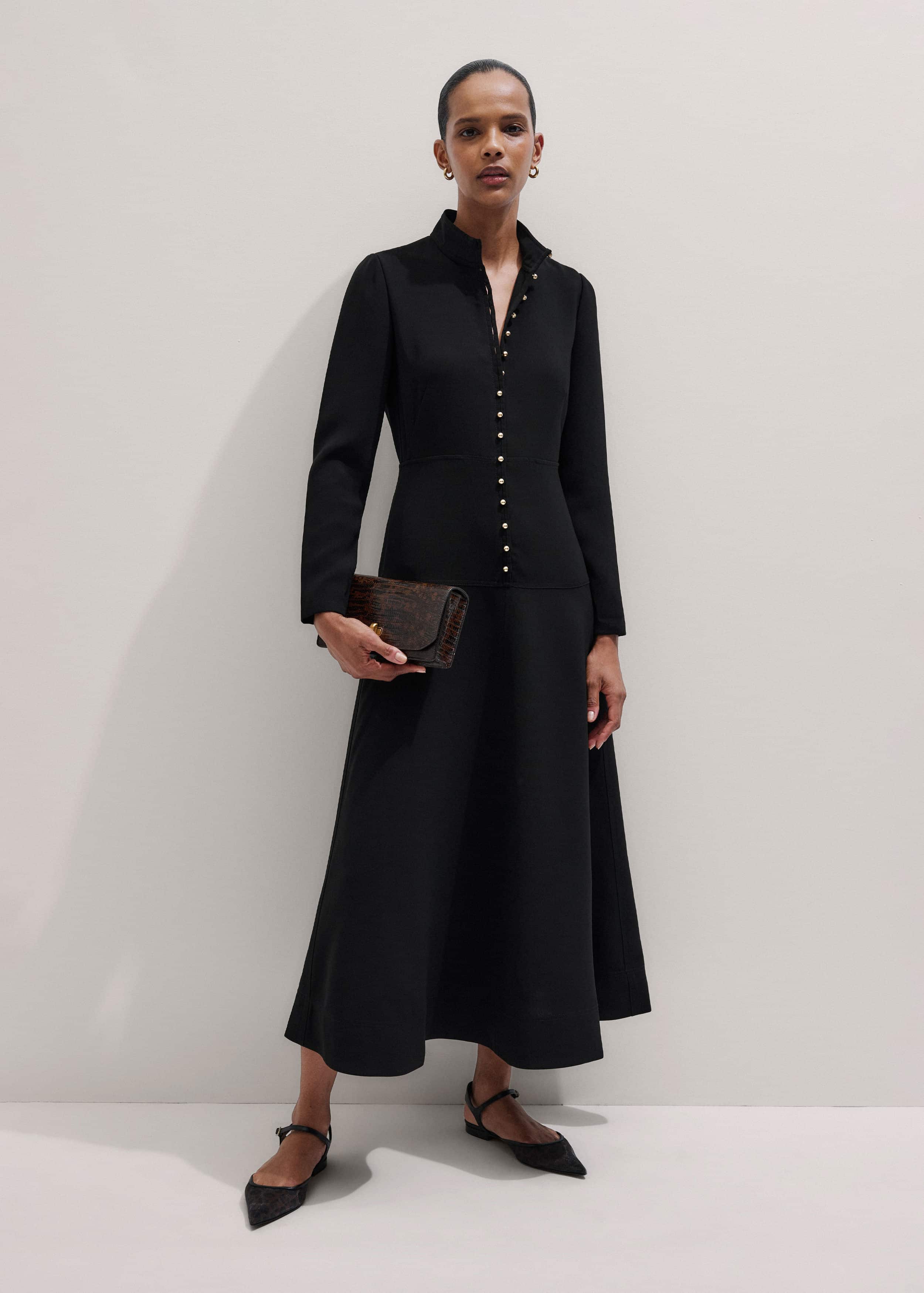 Black A-Line Feature Button Maxi Dress
