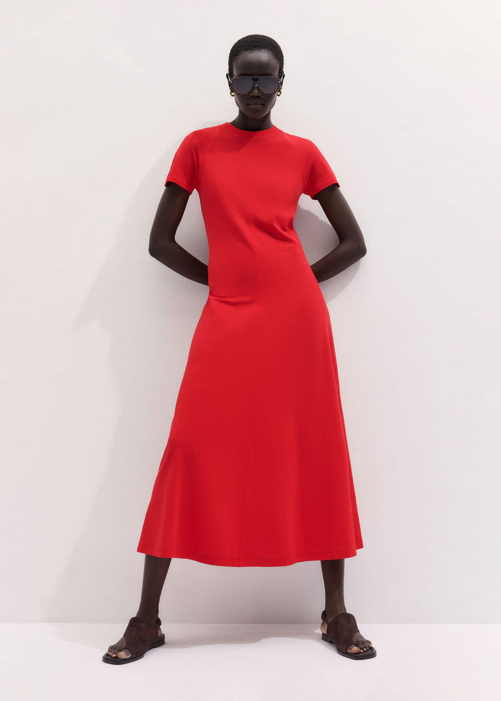 Red Raglan Sleeve Maxi Dress