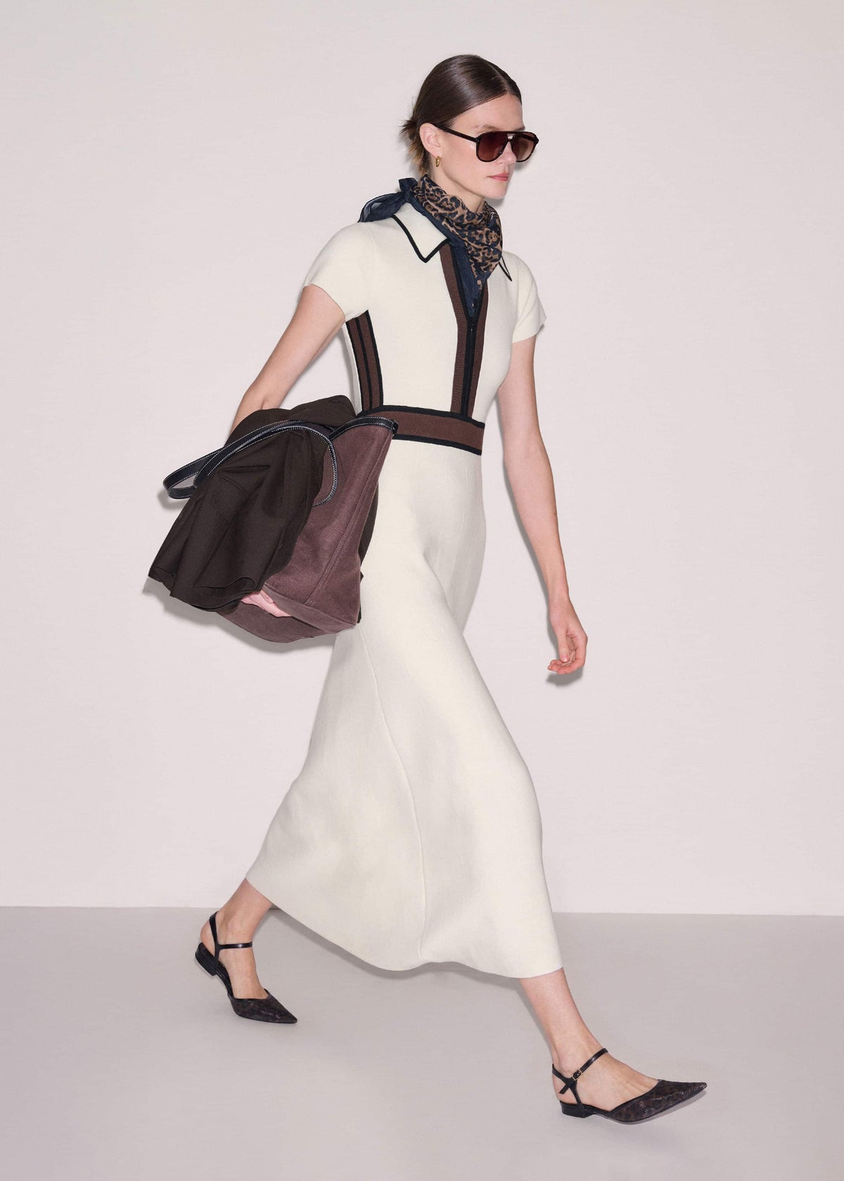Cream Milano Knit Collared Fit + Flare Maxi Dress