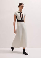 Cream Milano Knit Collared Fit + Flare Maxi Dress