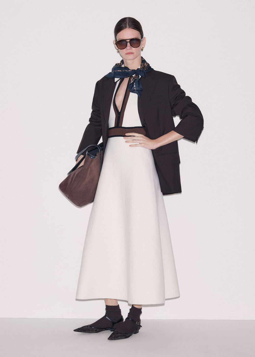 Cream Milano Knit Collared Fit + Flare Maxi Dress