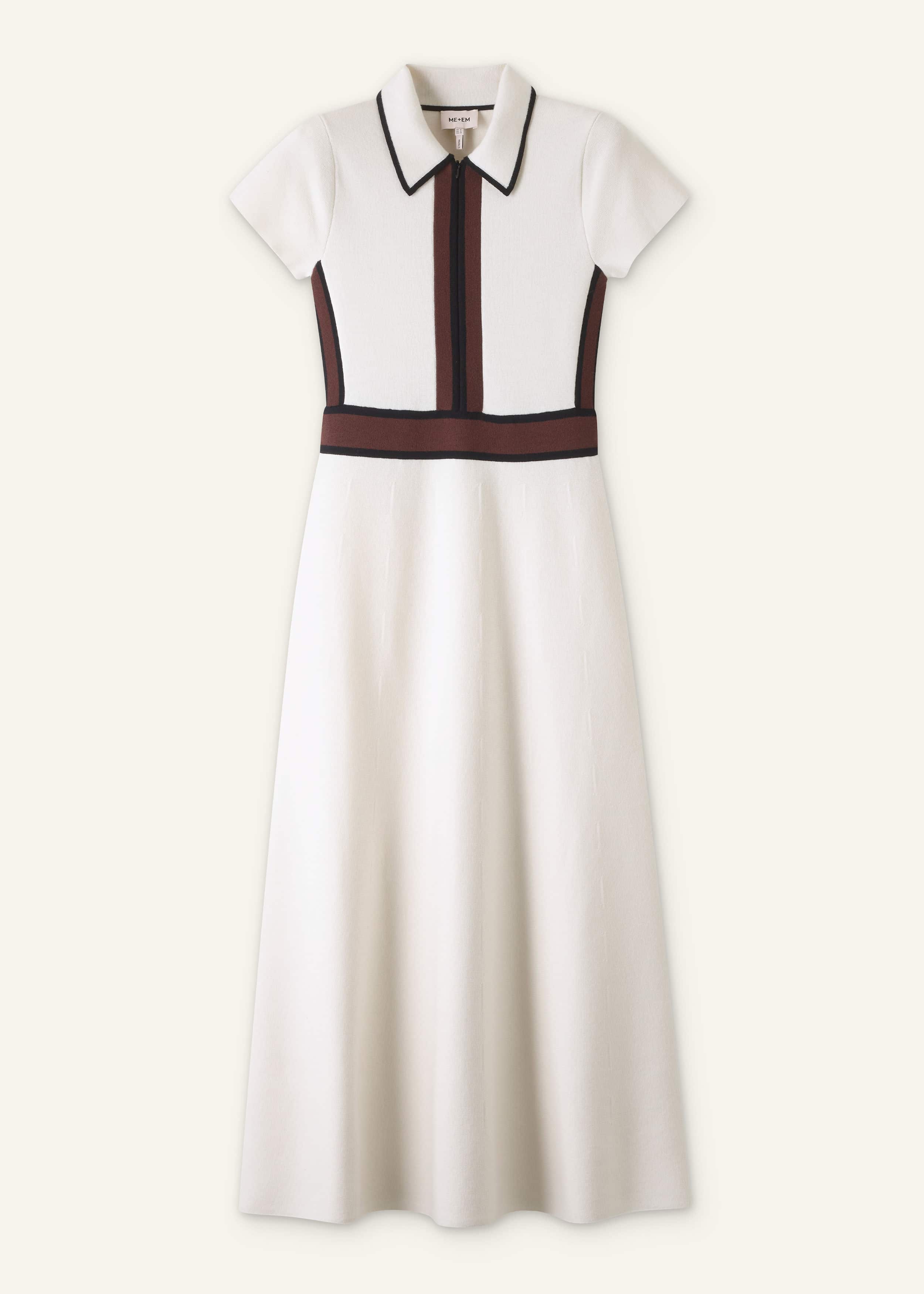 Cream Milano Knit Collared Fit + Flare Maxi Dress