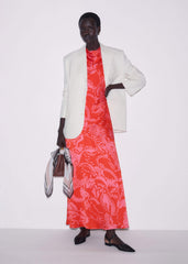 Orange Stylised Silhouette Print Bias Cut Full Length Dress