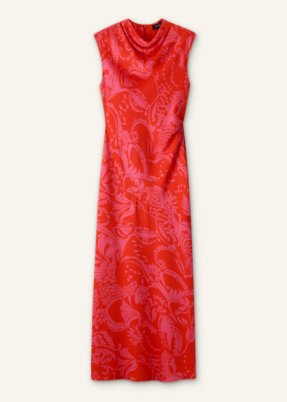 Orange Stylised Silhouette Print Bias Cut Full Length Dress