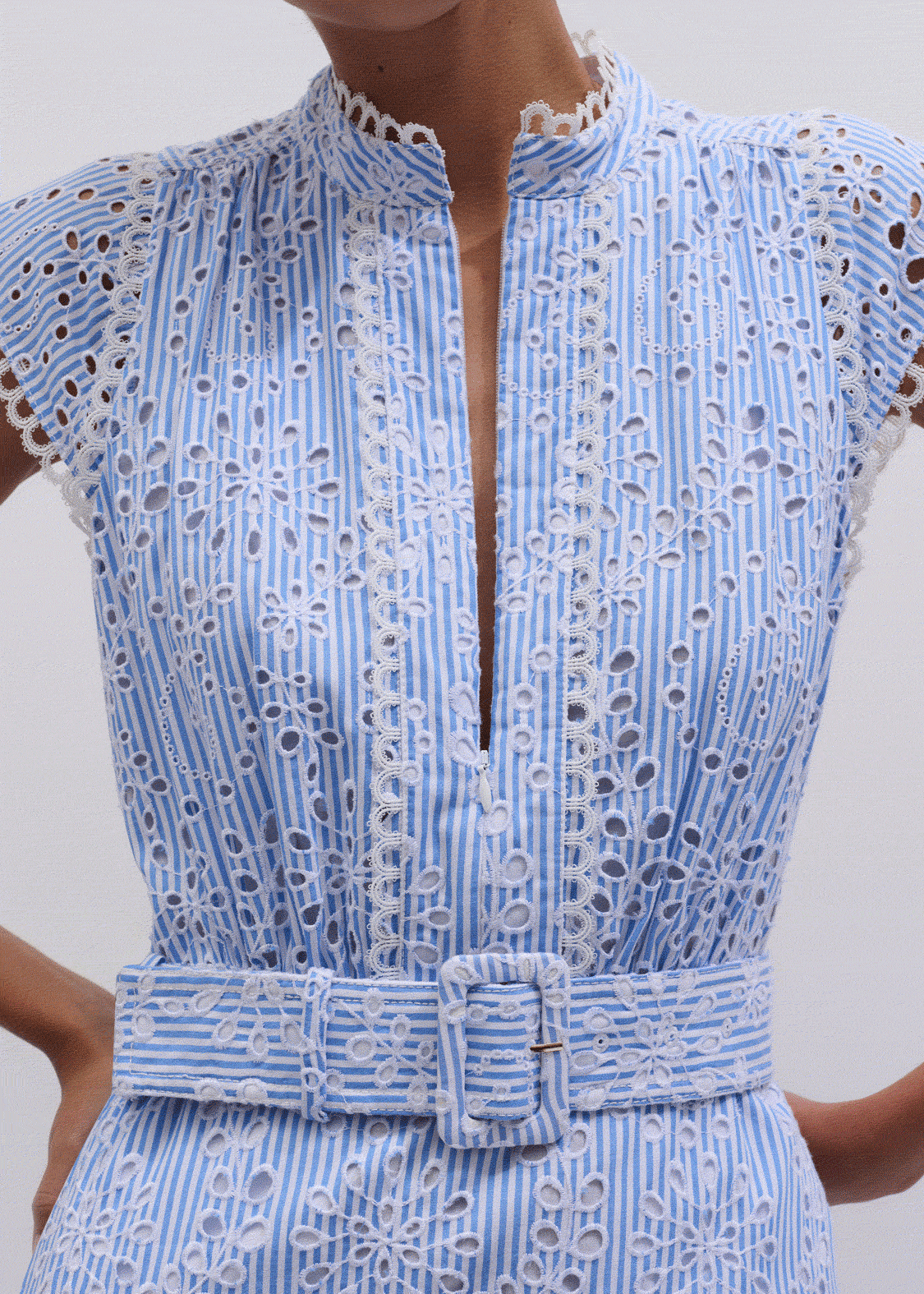 Blue Broderie Anglaise Fit + Flare Maxi Dress