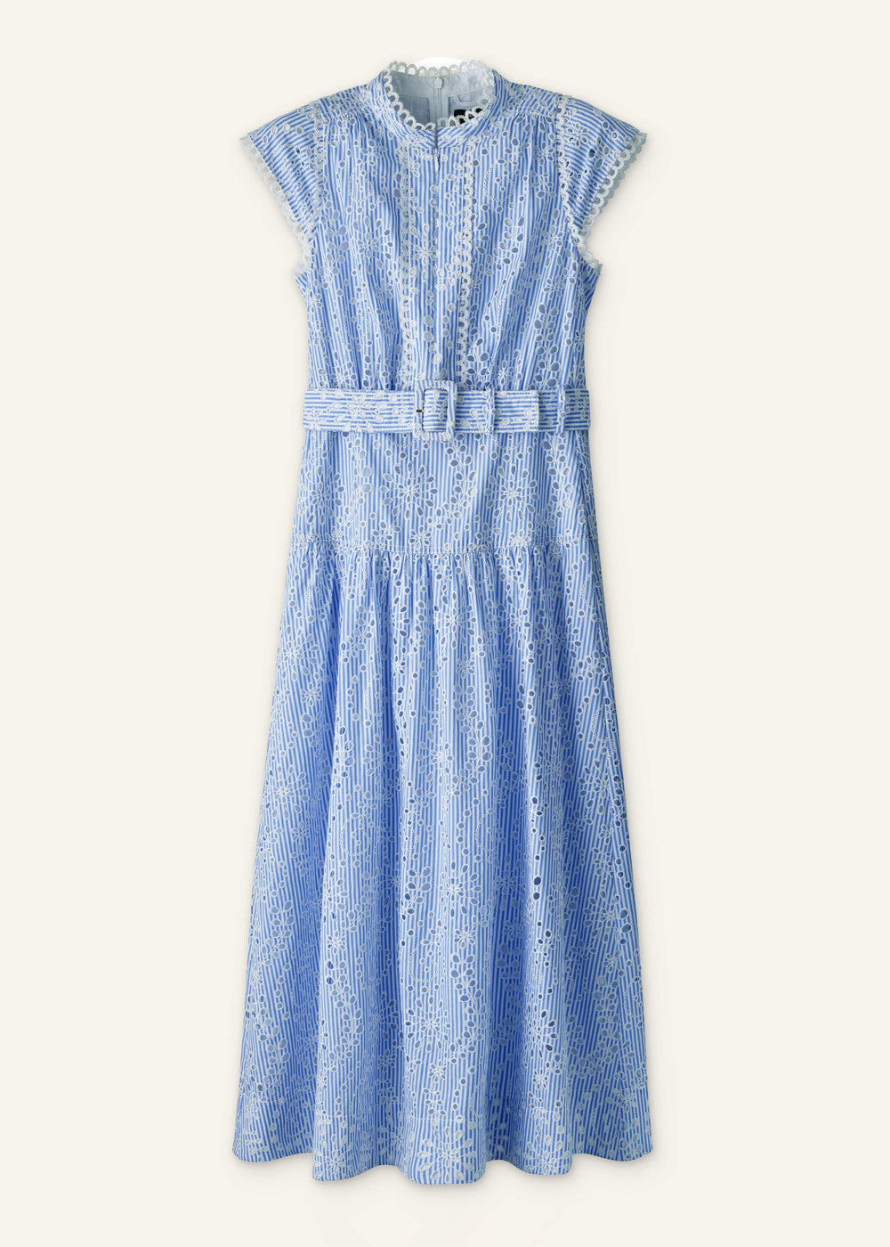 Blue Broderie Anglaise Fit + Flare Maxi Dress