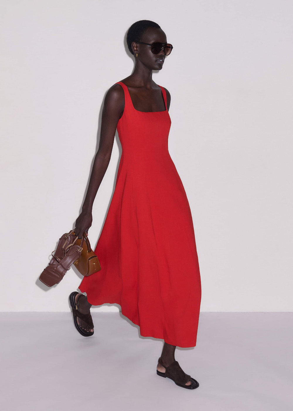 Red Contour Seam Fit + Flare Maxi Dress