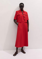 Red Contour Seam Fit + Flare Maxi Dress