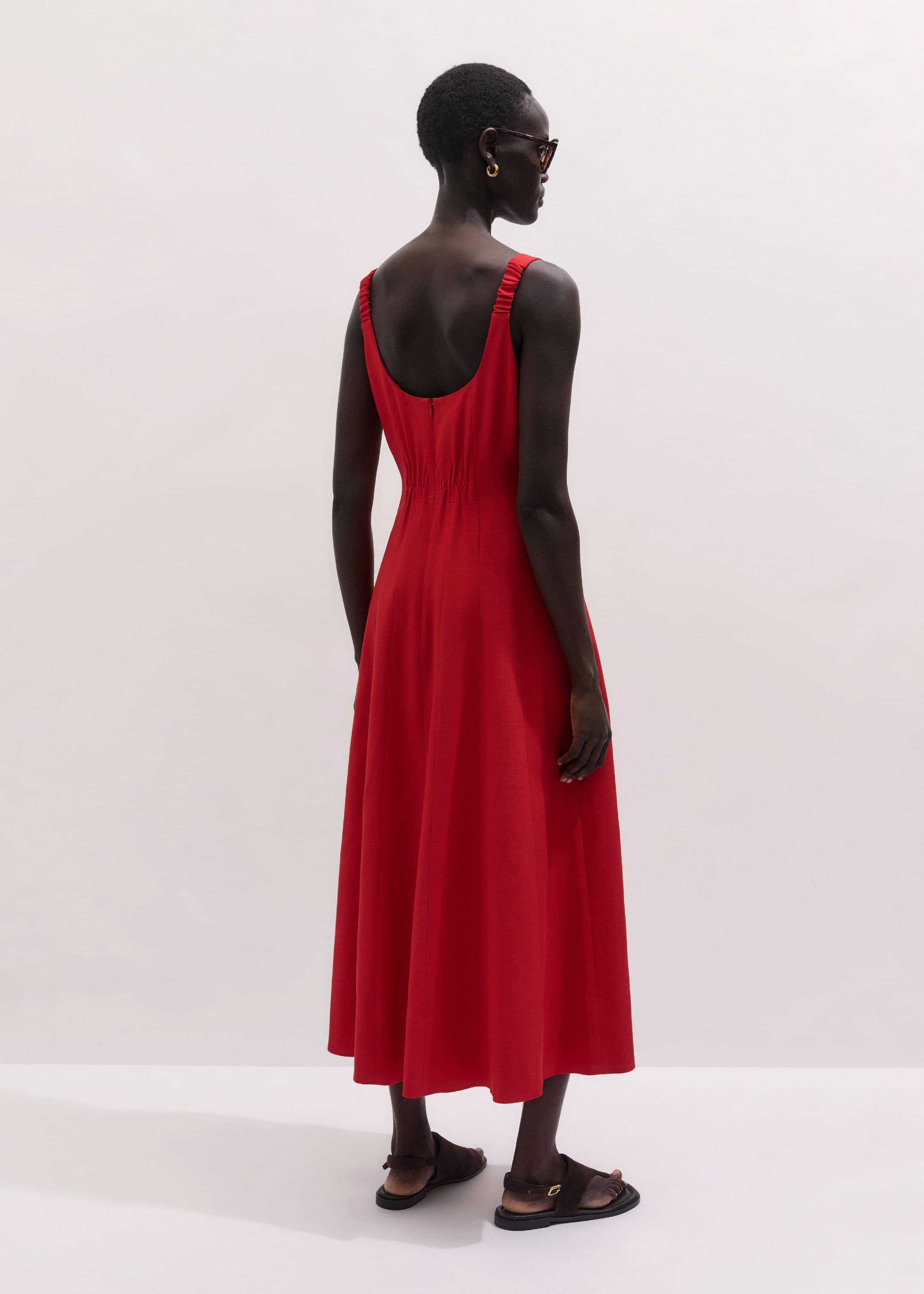Red Contour Seam Fit + Flare Maxi Dress