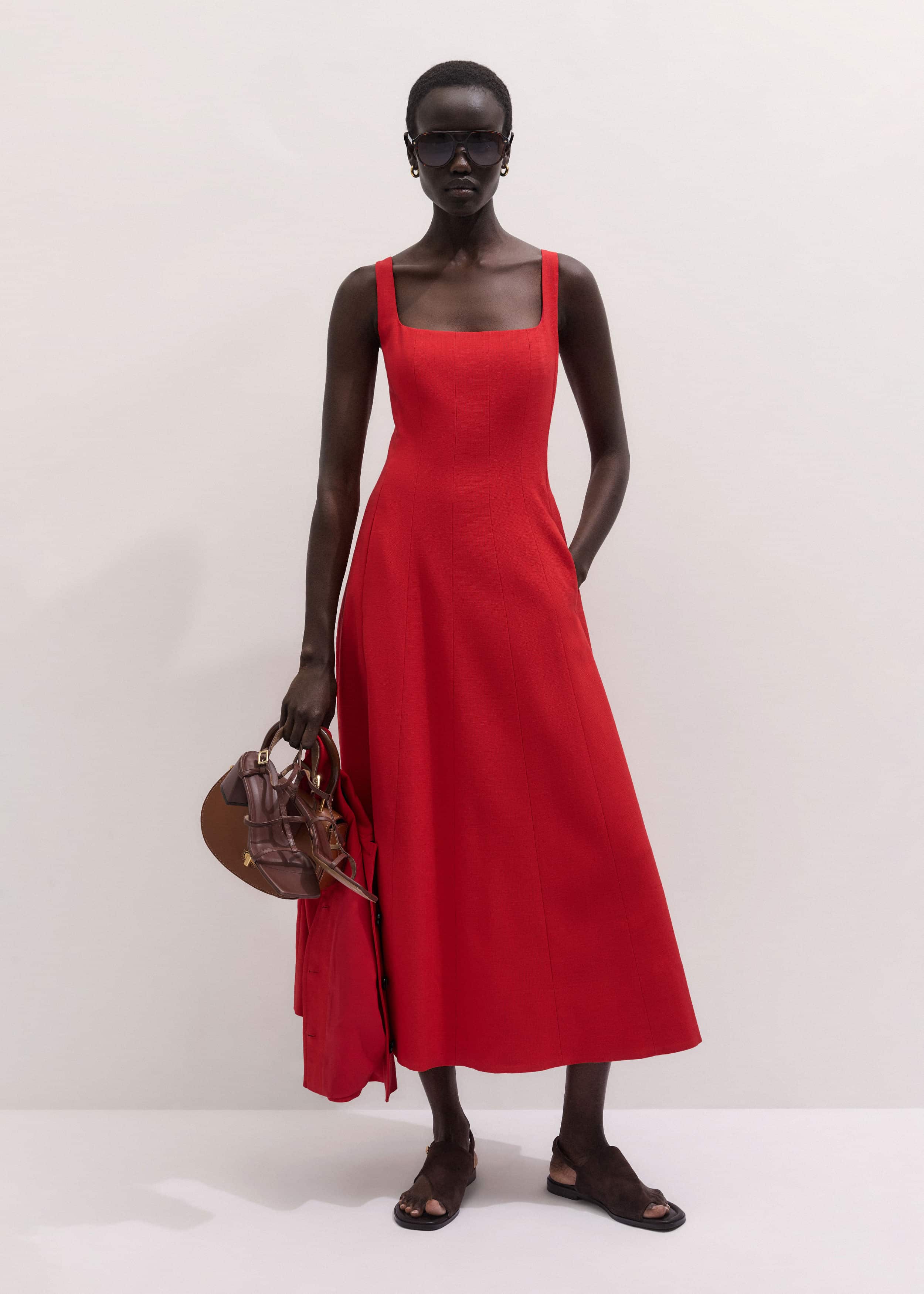 Red Contour Seam Fit + Flare Maxi Dress