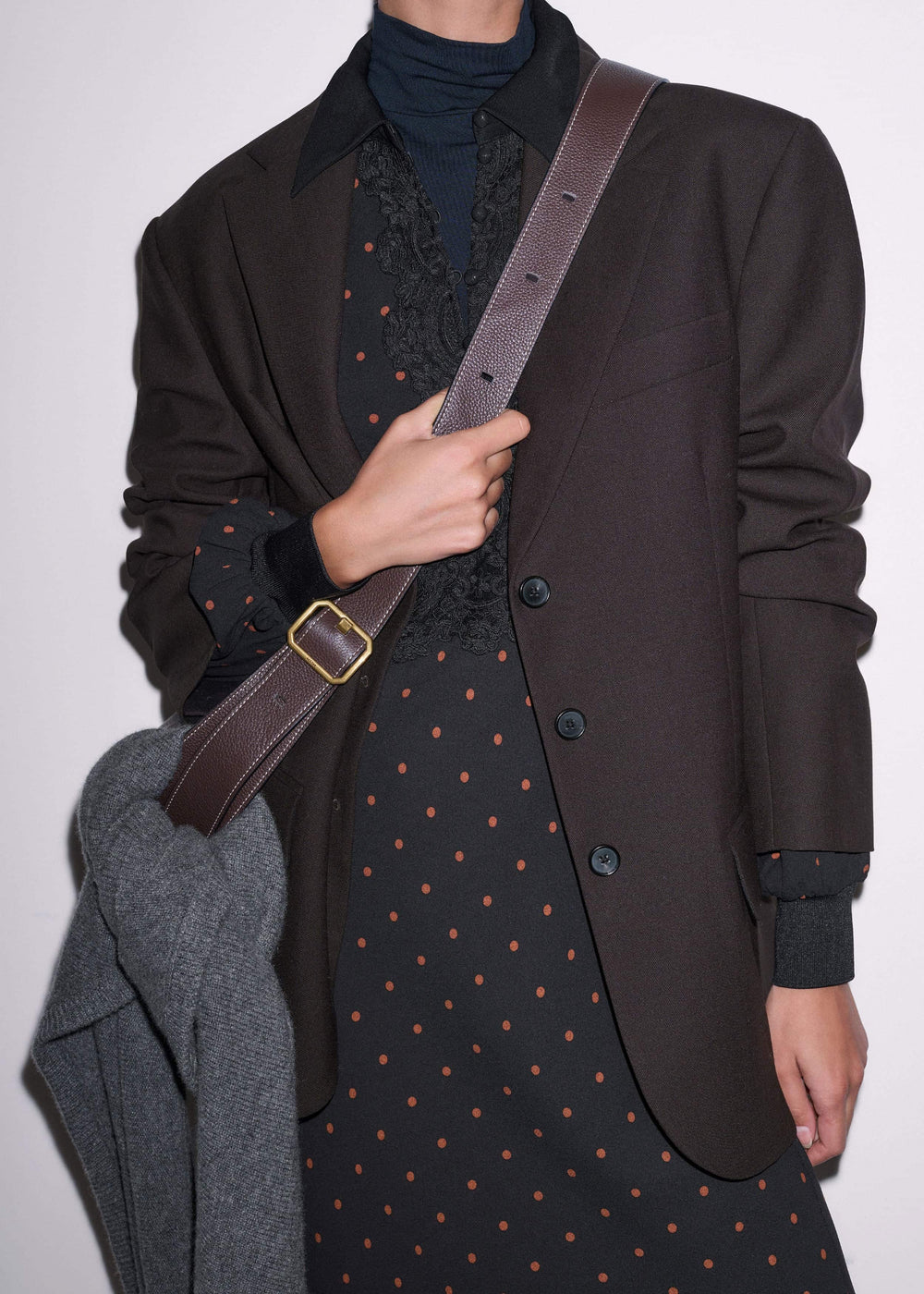 Black Winter Polka Dot Lace Trim Maxi Dress