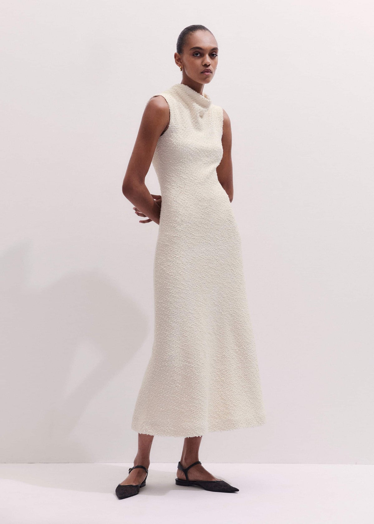 Cream Cowl Neck Fit and Flare Maxi Dress