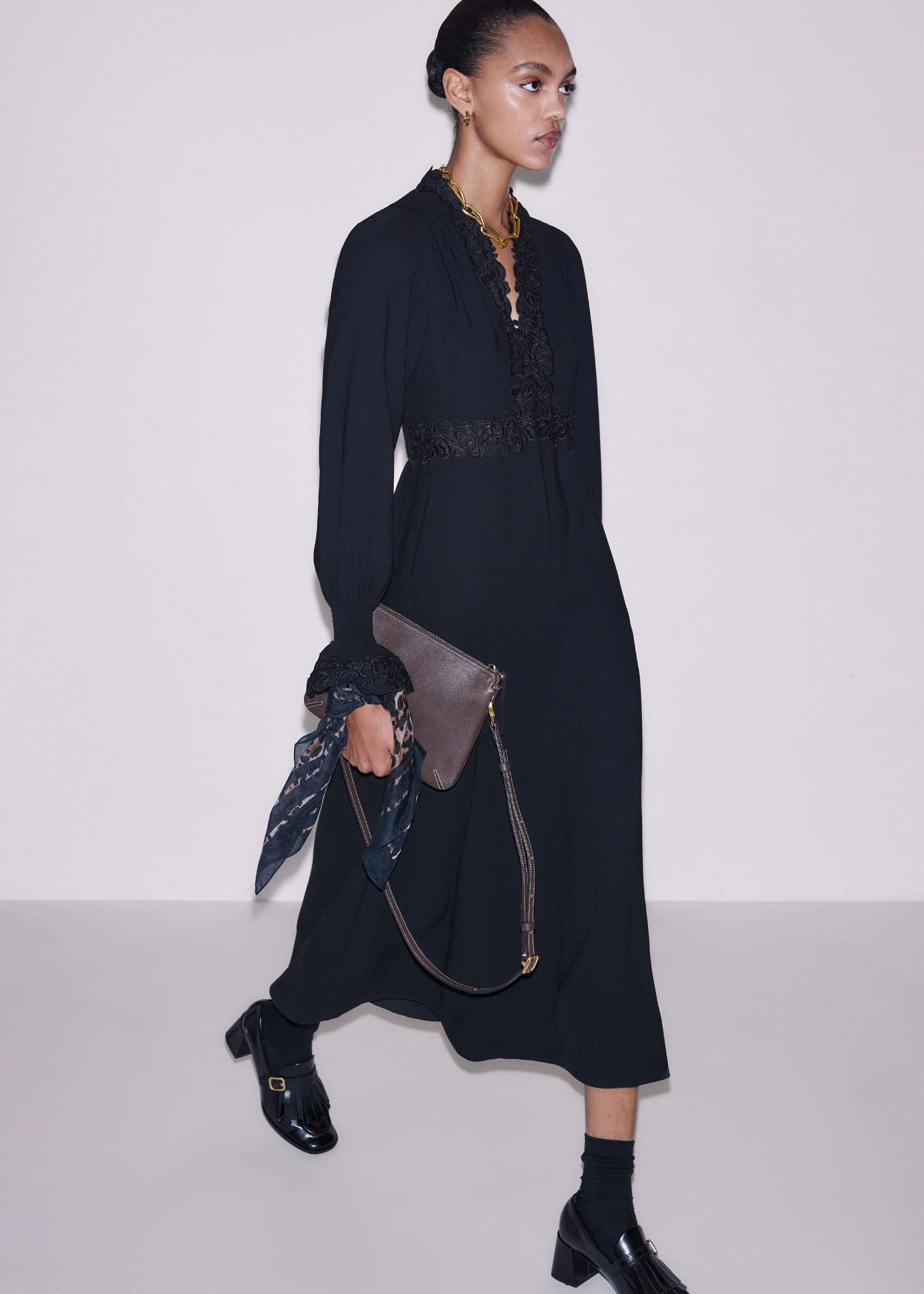 Black Fit + Flare Lace Detail Maxi Dress