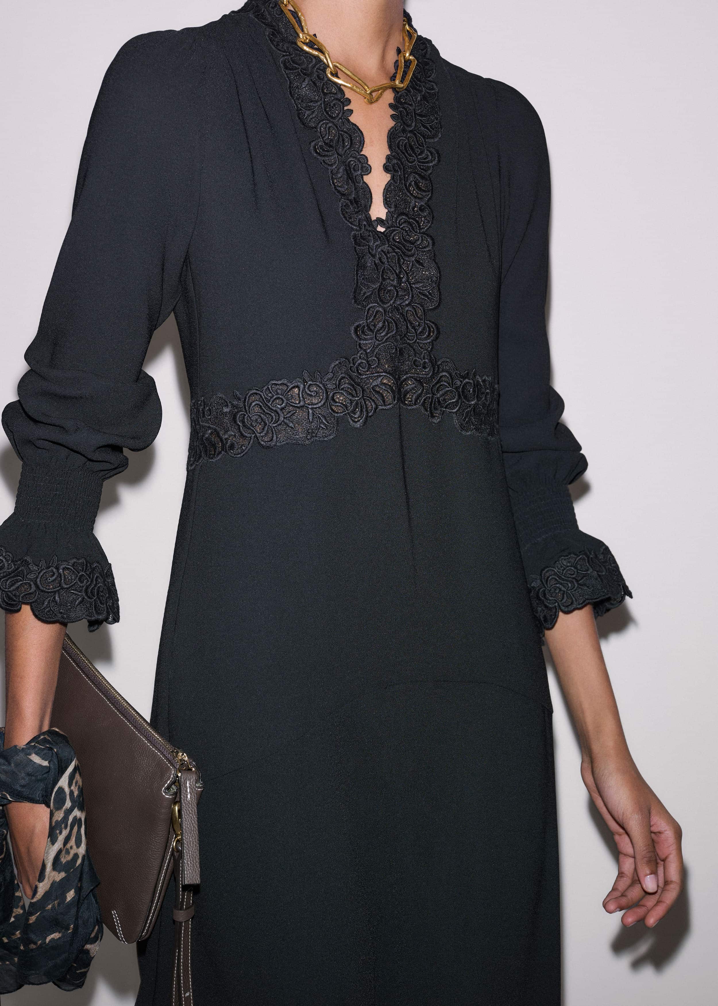 Black Fit + Flare Lace Detail Maxi Dress