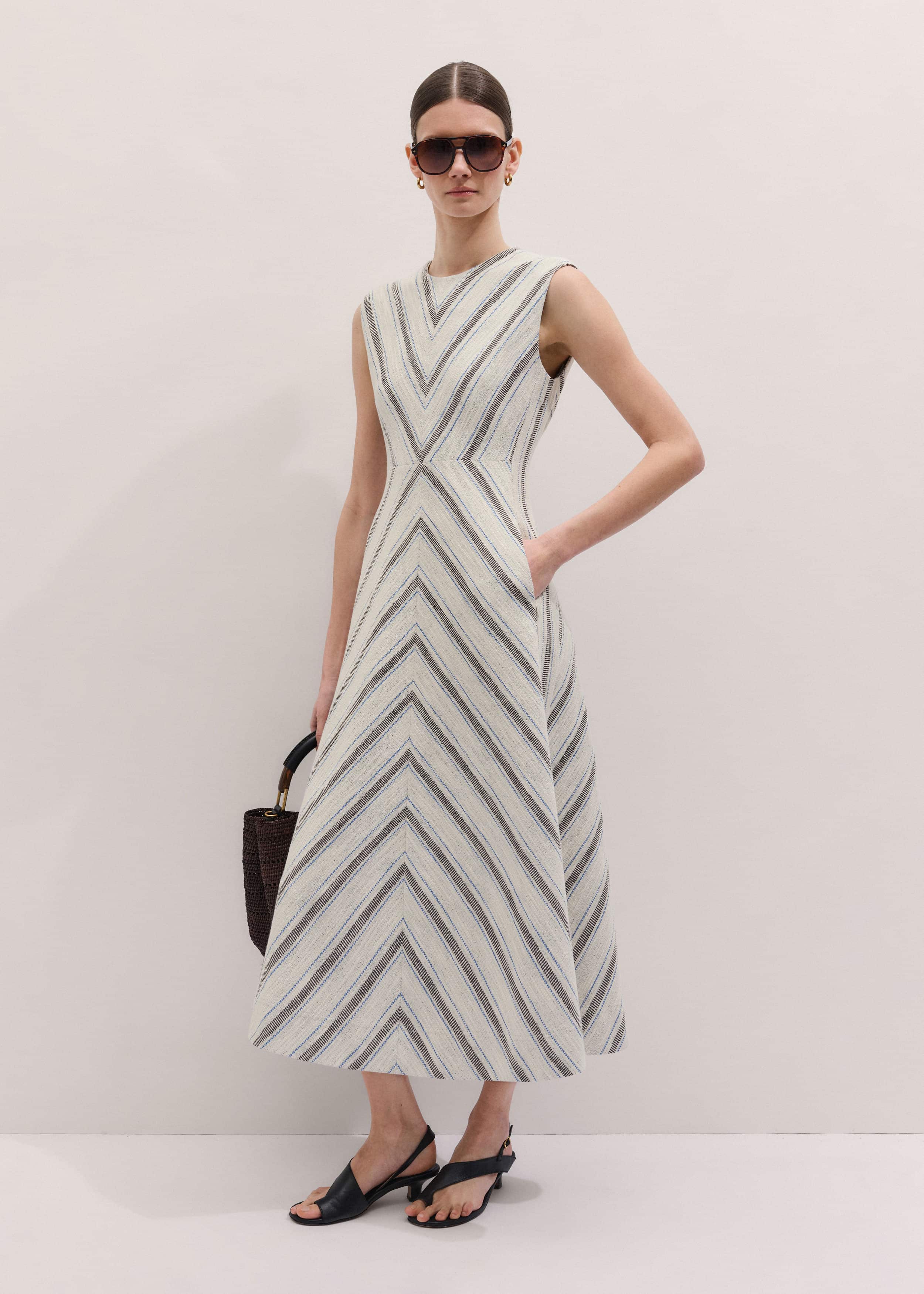 Light Cream Fit + Flare Midi Dress