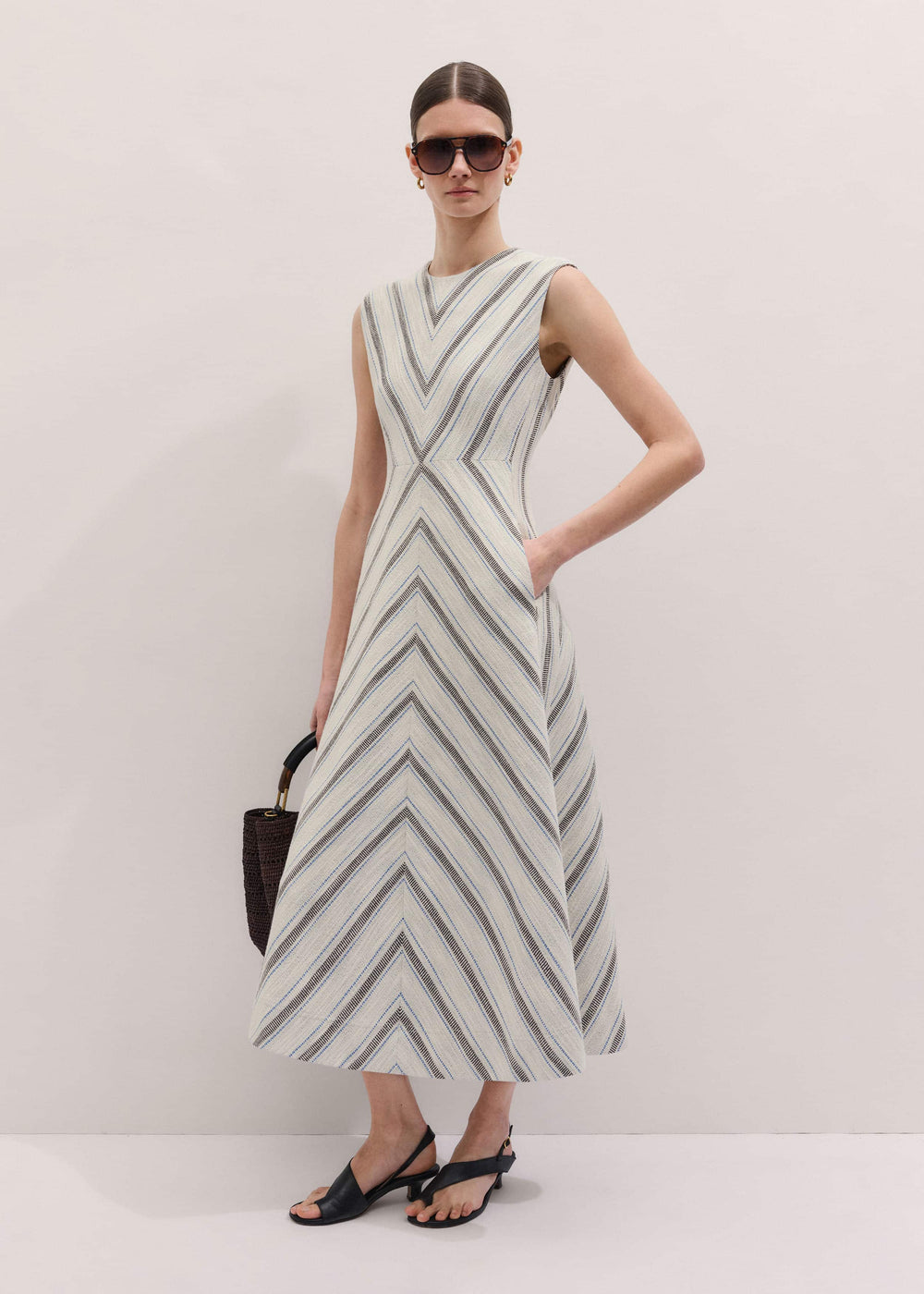 Light Cream Fit + Flare Midi Dress