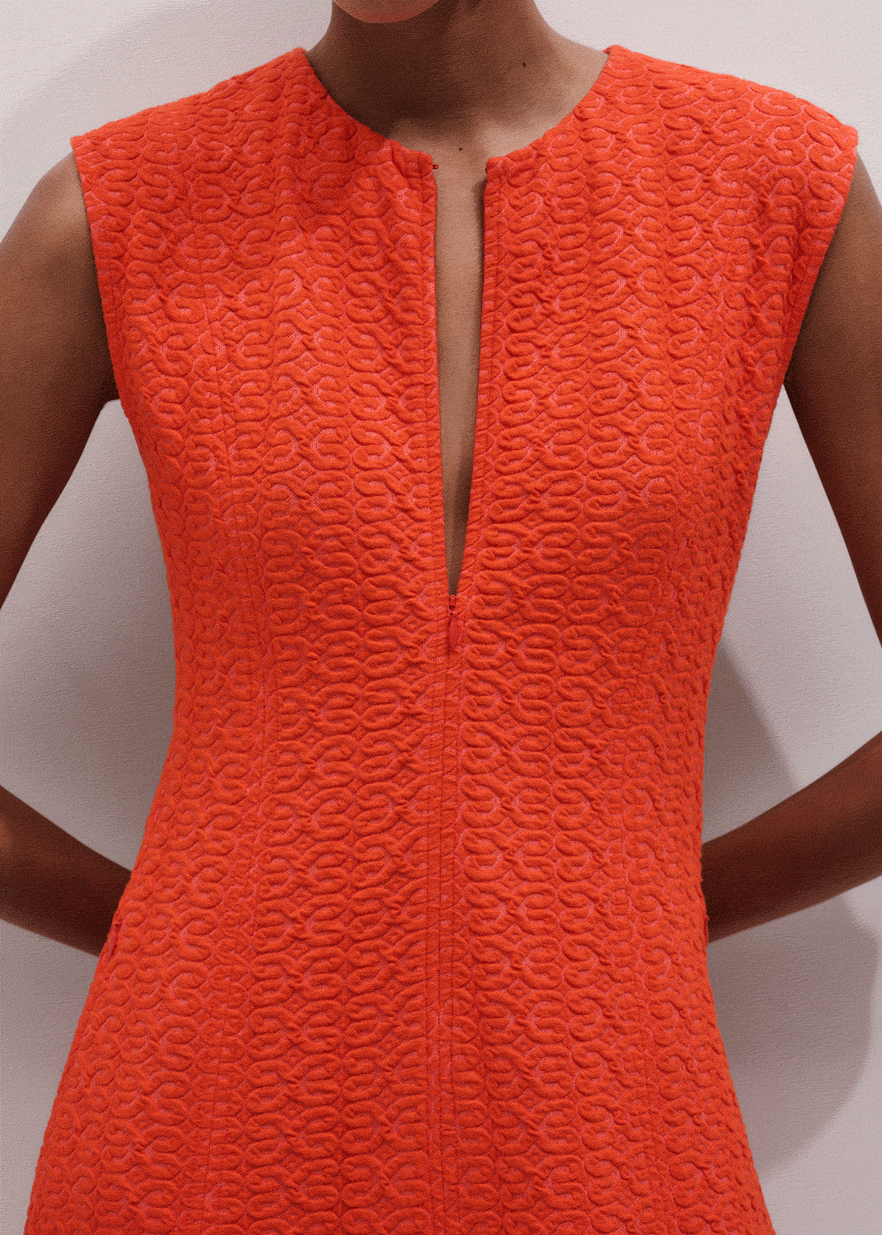 Orange Curling Crosses Jacquard Midi Dress