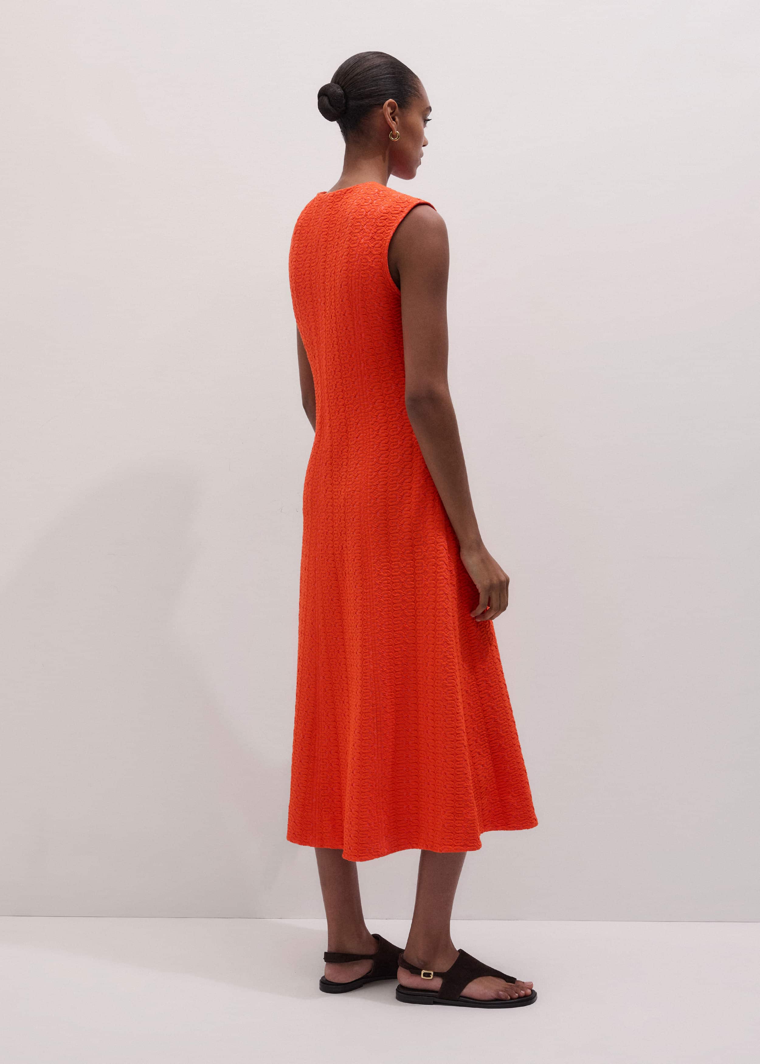 Orange Curling Crosses Jacquard Midi Dress
