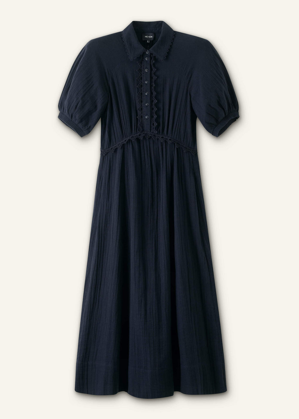 Navy Cheesecloth Intricate Detail Fit + Flare Midi Dress