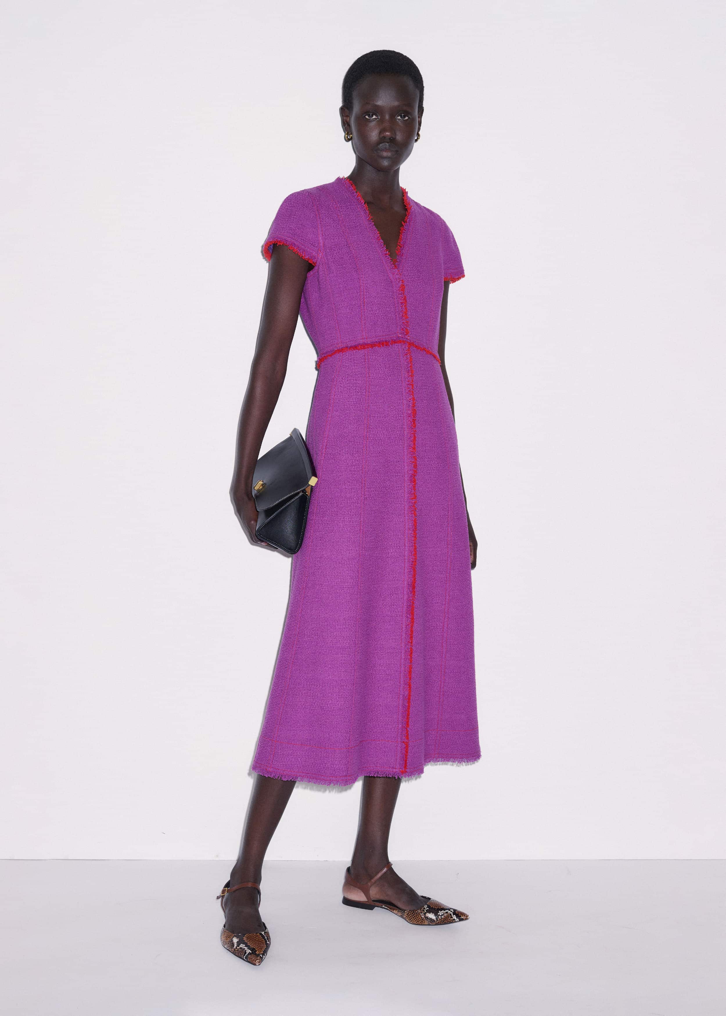 Purple Fringe Detail Fit + Flare Midi Dress