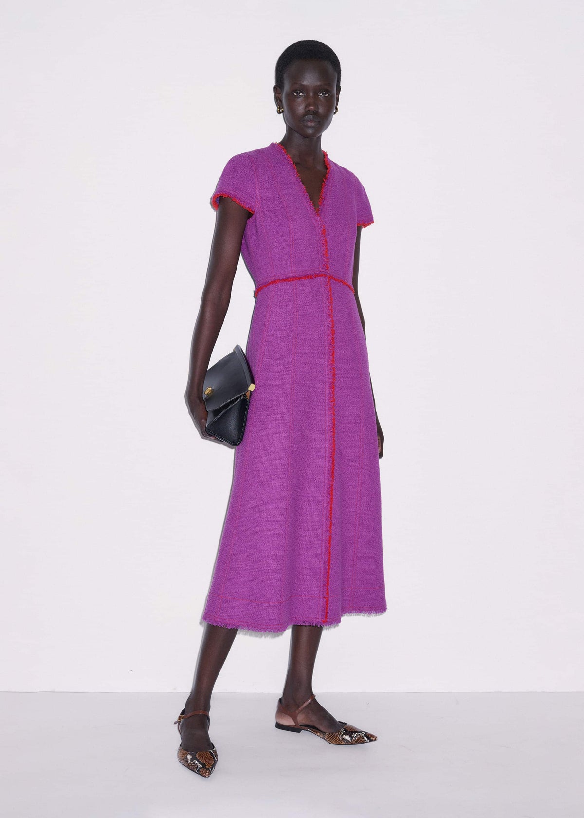 Purple Fringe Detail Fit + Flare Midi Dress