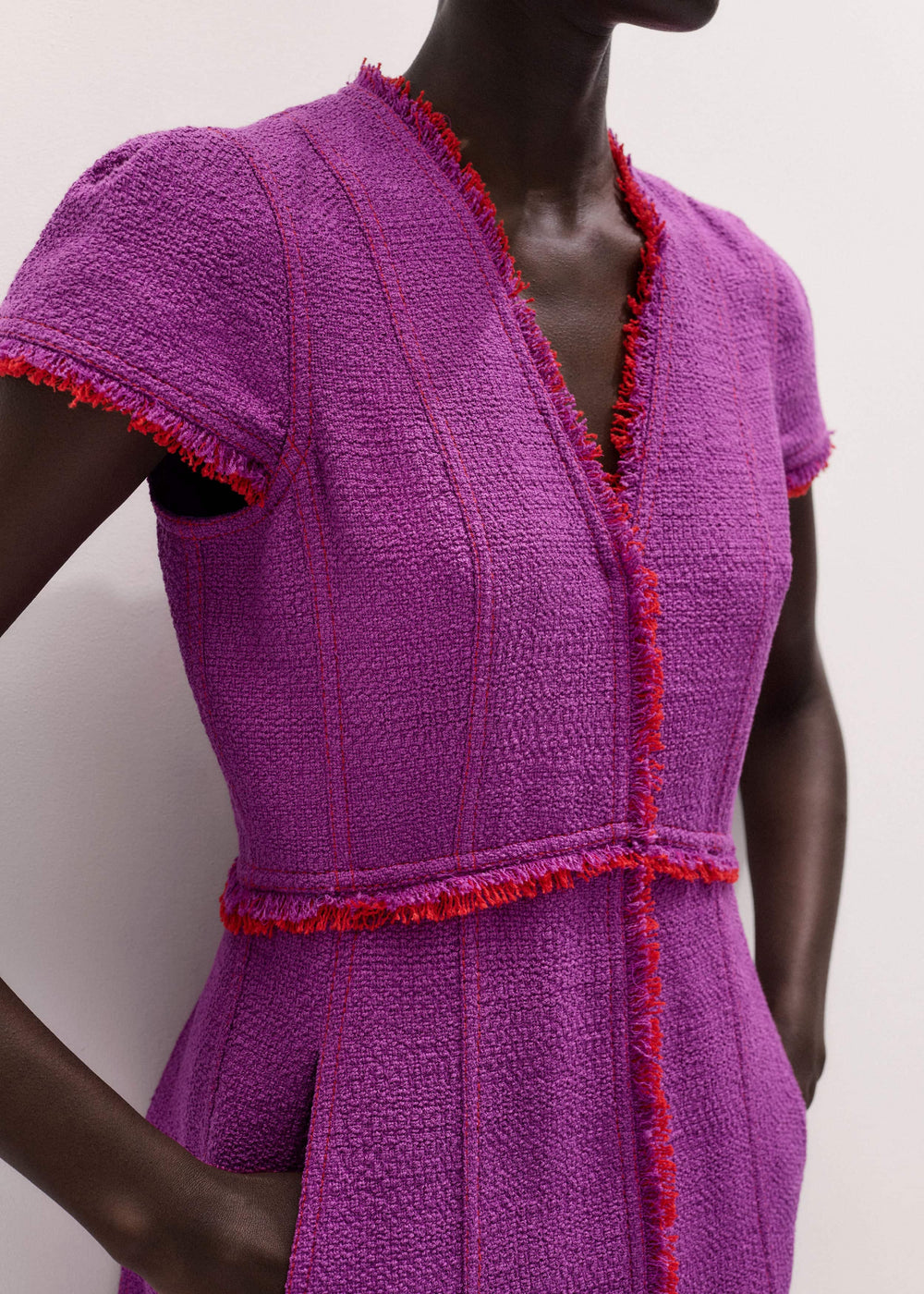 Purple Fringe Detail Fit + Flare Midi Dress