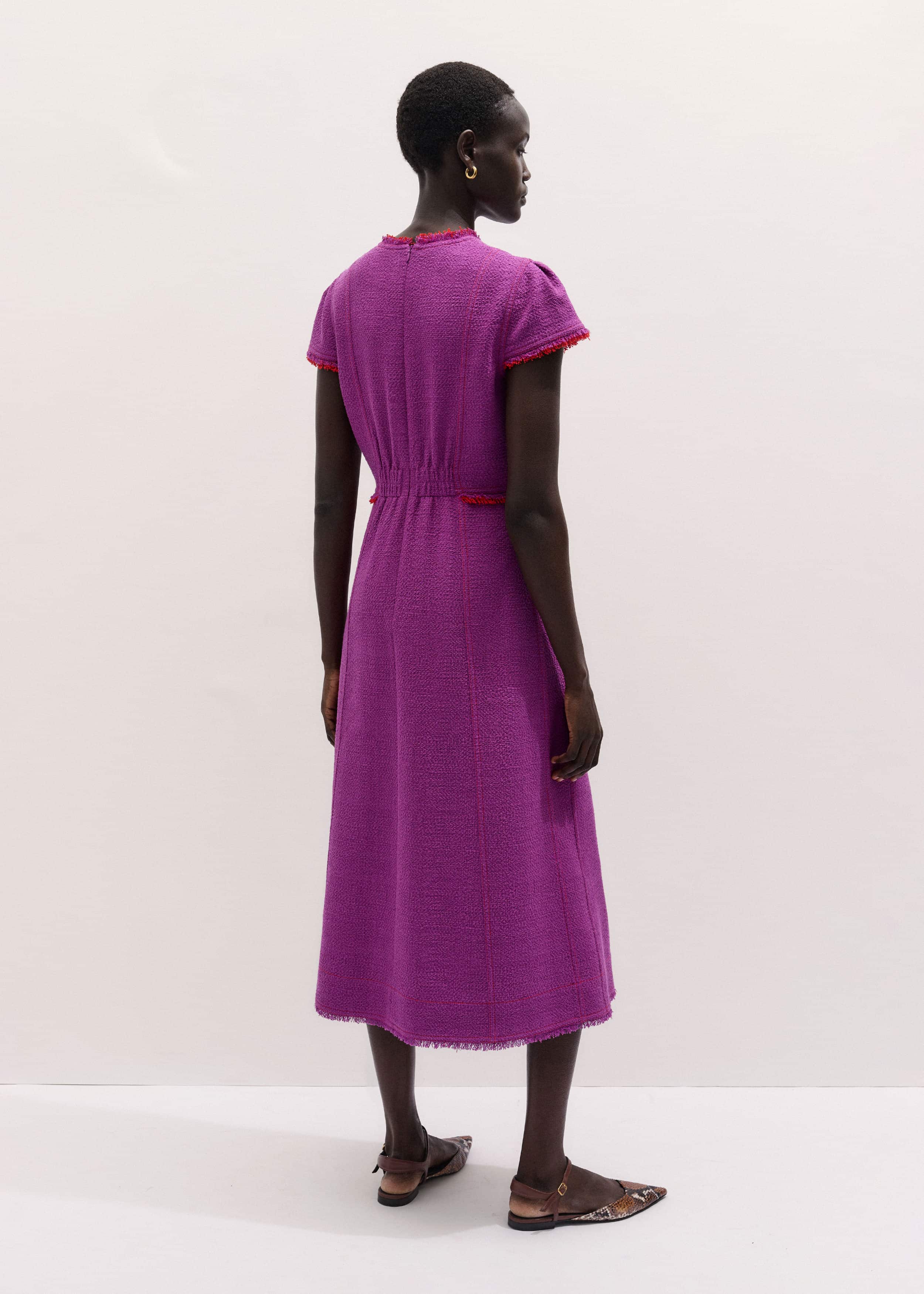 Purple Fringe Detail Fit + Flare Midi Dress