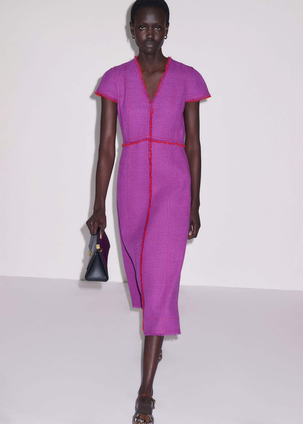 Purple Fringe Detail Fit + Flare Midi Dress