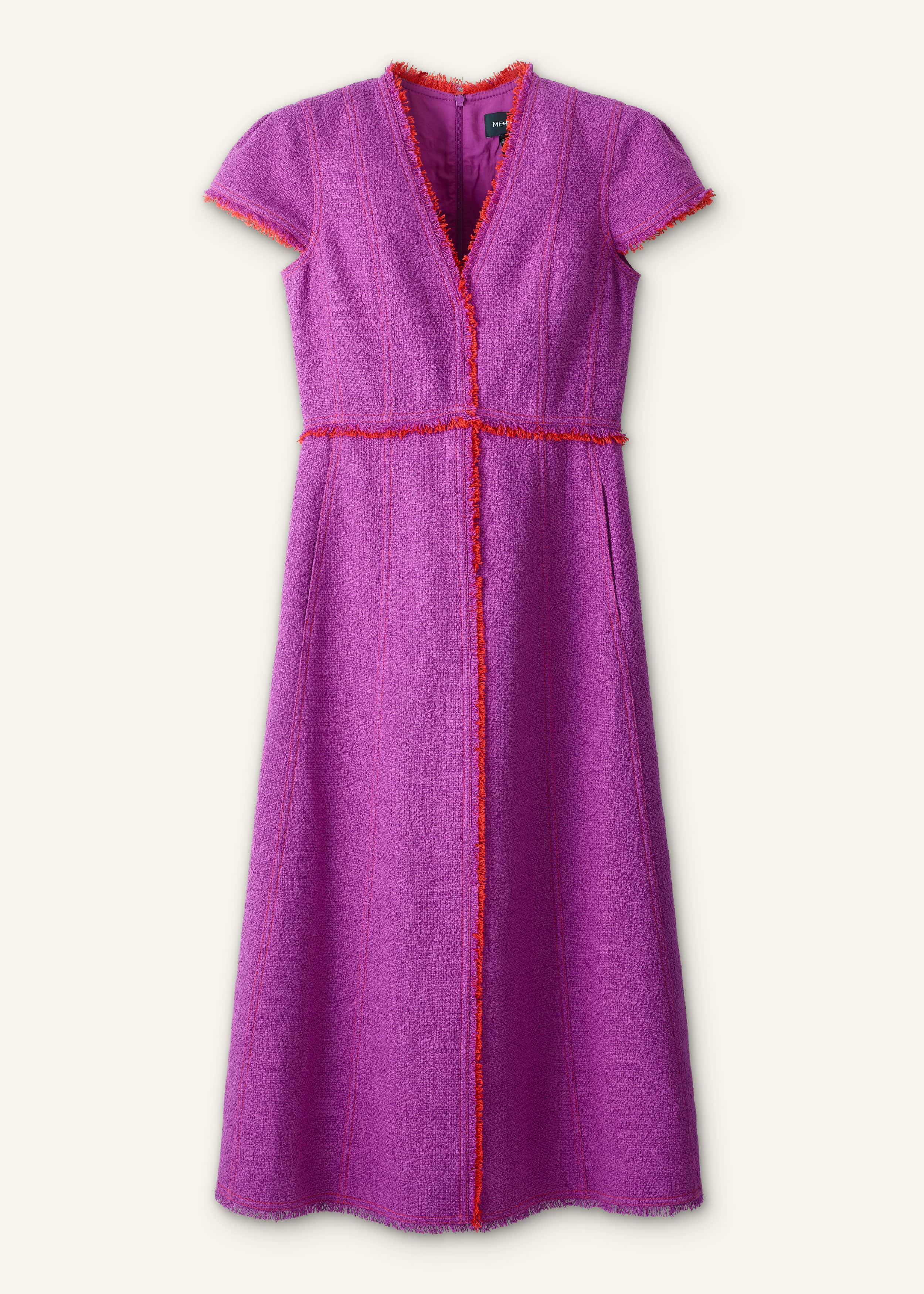 Purple Fringe Detail Fit + Flare Midi Dress