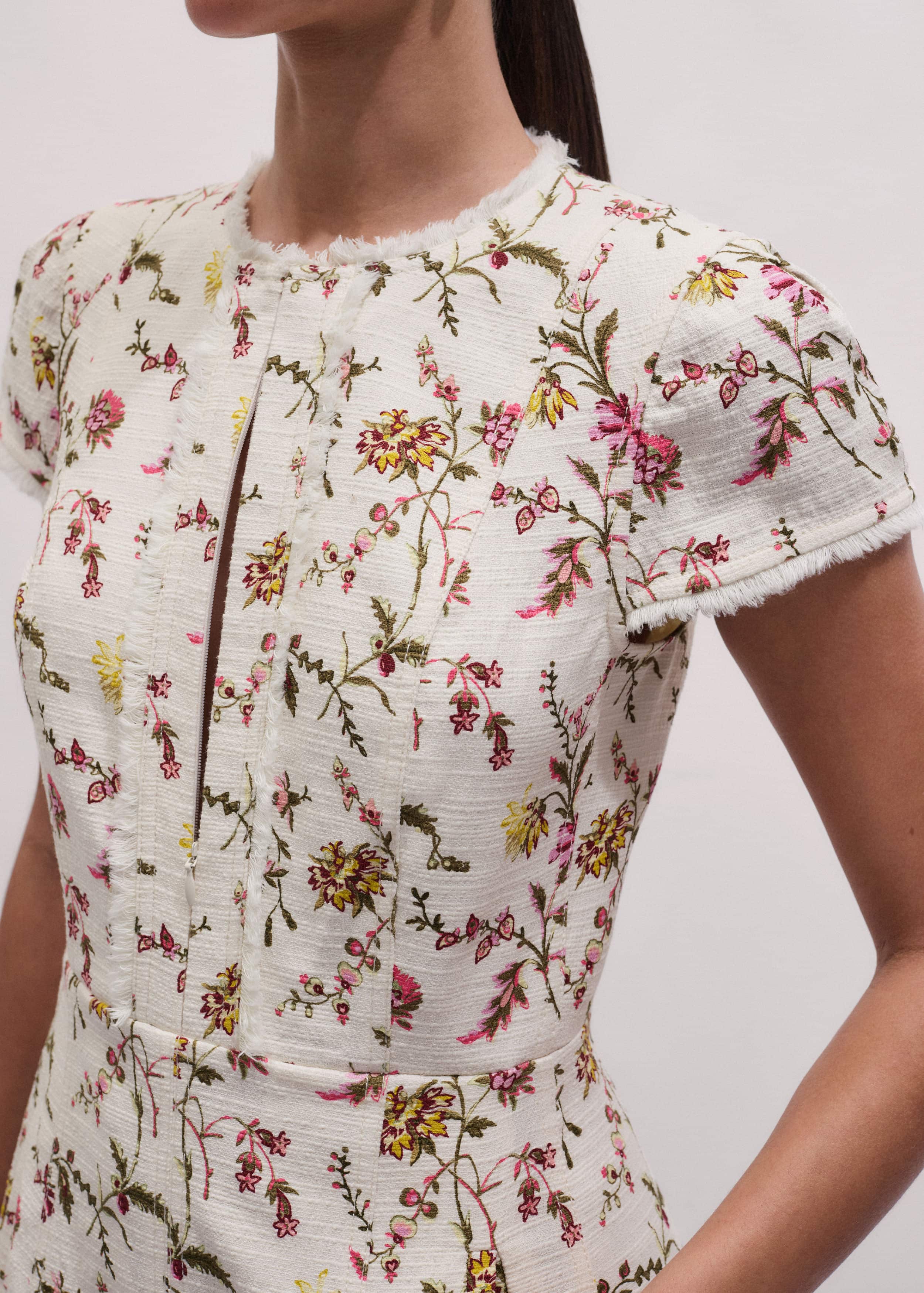 Cream Wild Spring Floral Print Fit + Flare Midi Dress