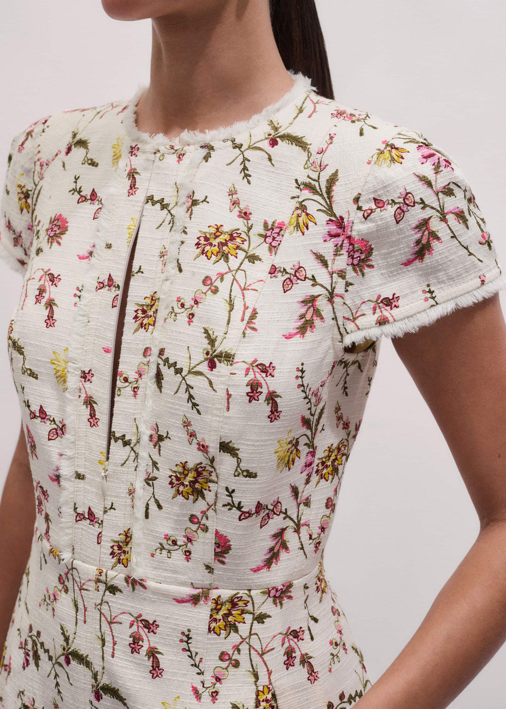 Cream Wild Spring Floral Print Fit + Flare Midi Dress