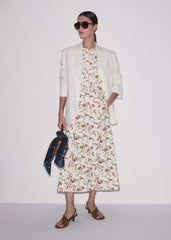 Cream Wild Spring Floral Print Fit + Flare Midi Dress