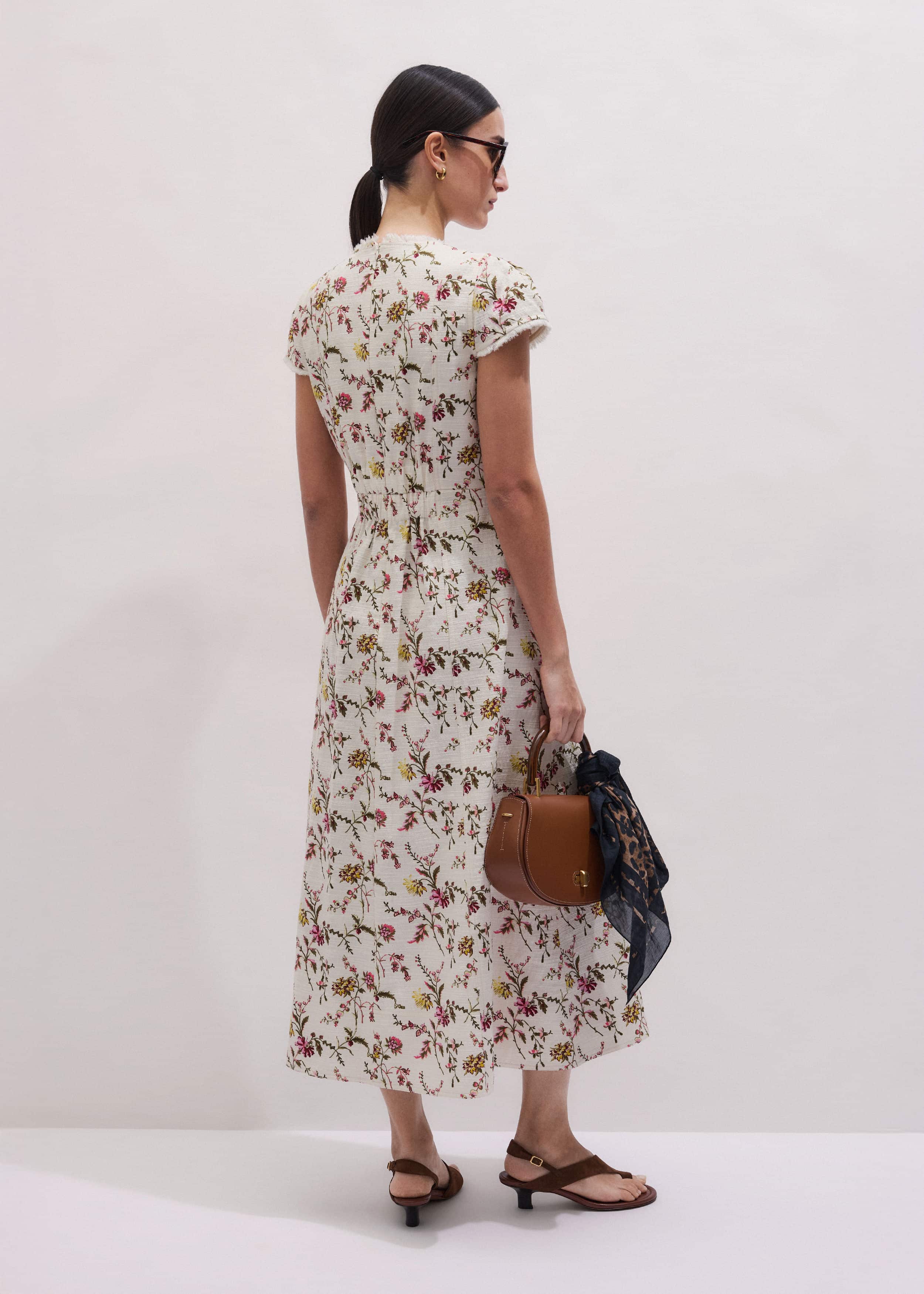 Cream Wild Spring Floral Print Fit + Flare Midi Dress