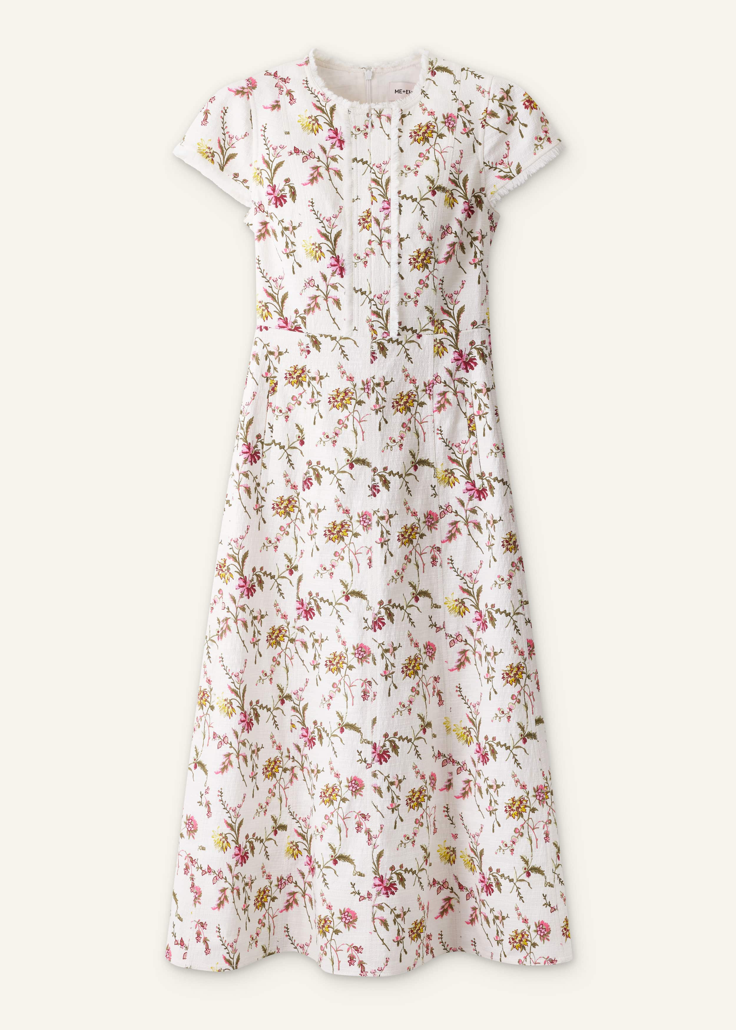 Cream Wild Spring Floral Print Fit + Flare Midi Dress