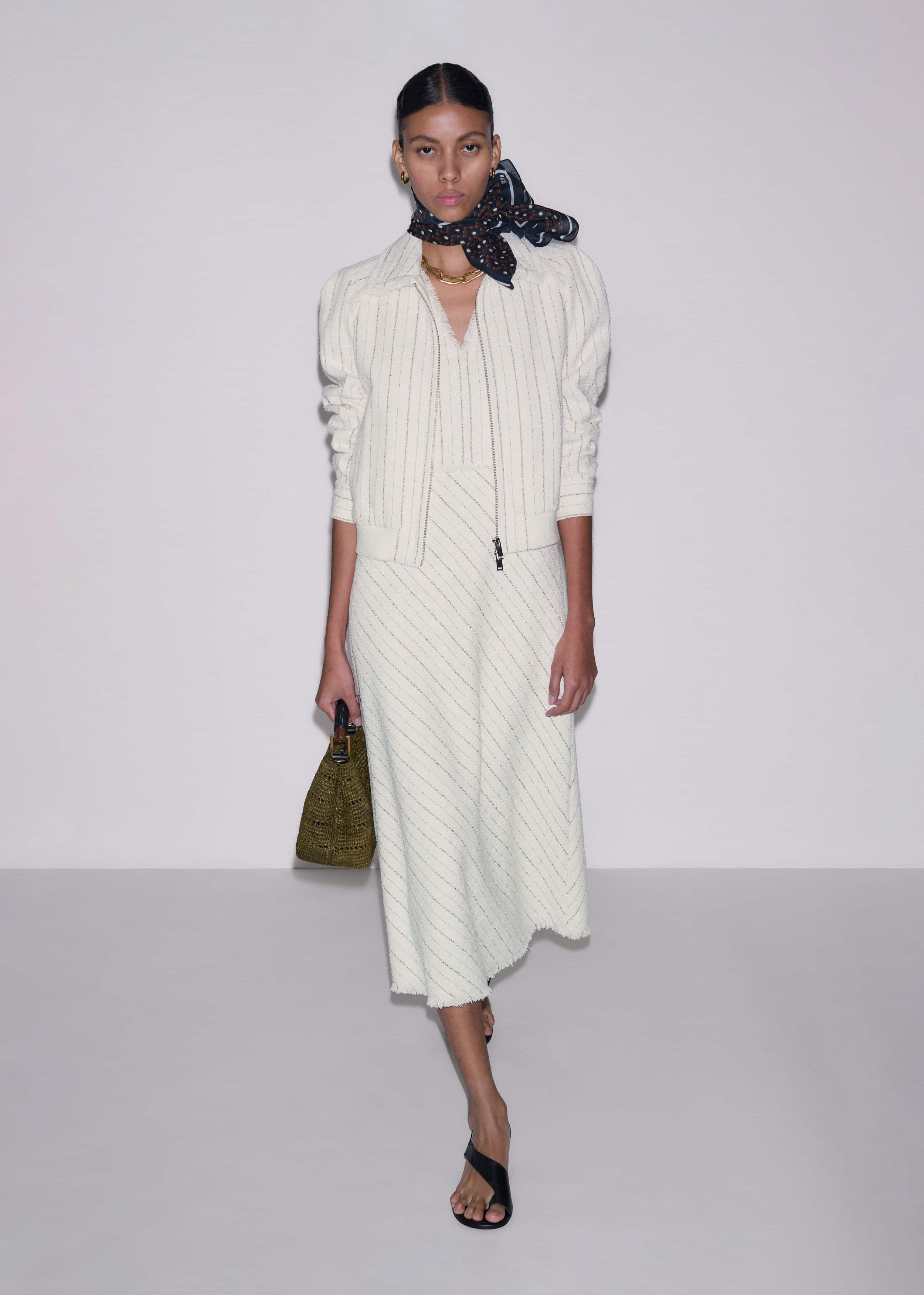 Ivory Striped Fit + Flare Midi Dress
