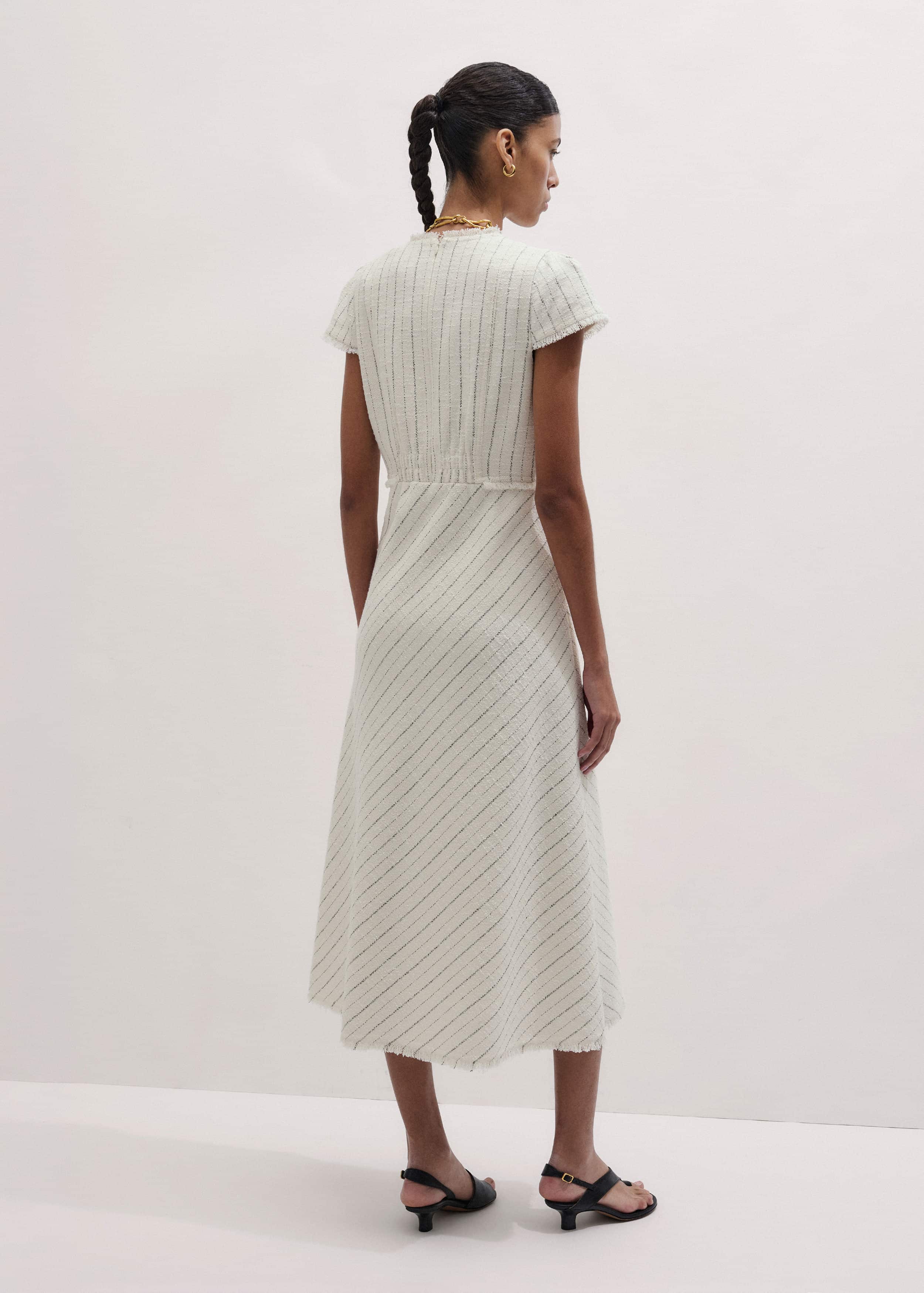 Ivory Striped Fit + Flare Midi Dress