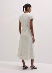 Ivory Striped Fit + Flare Midi Dress