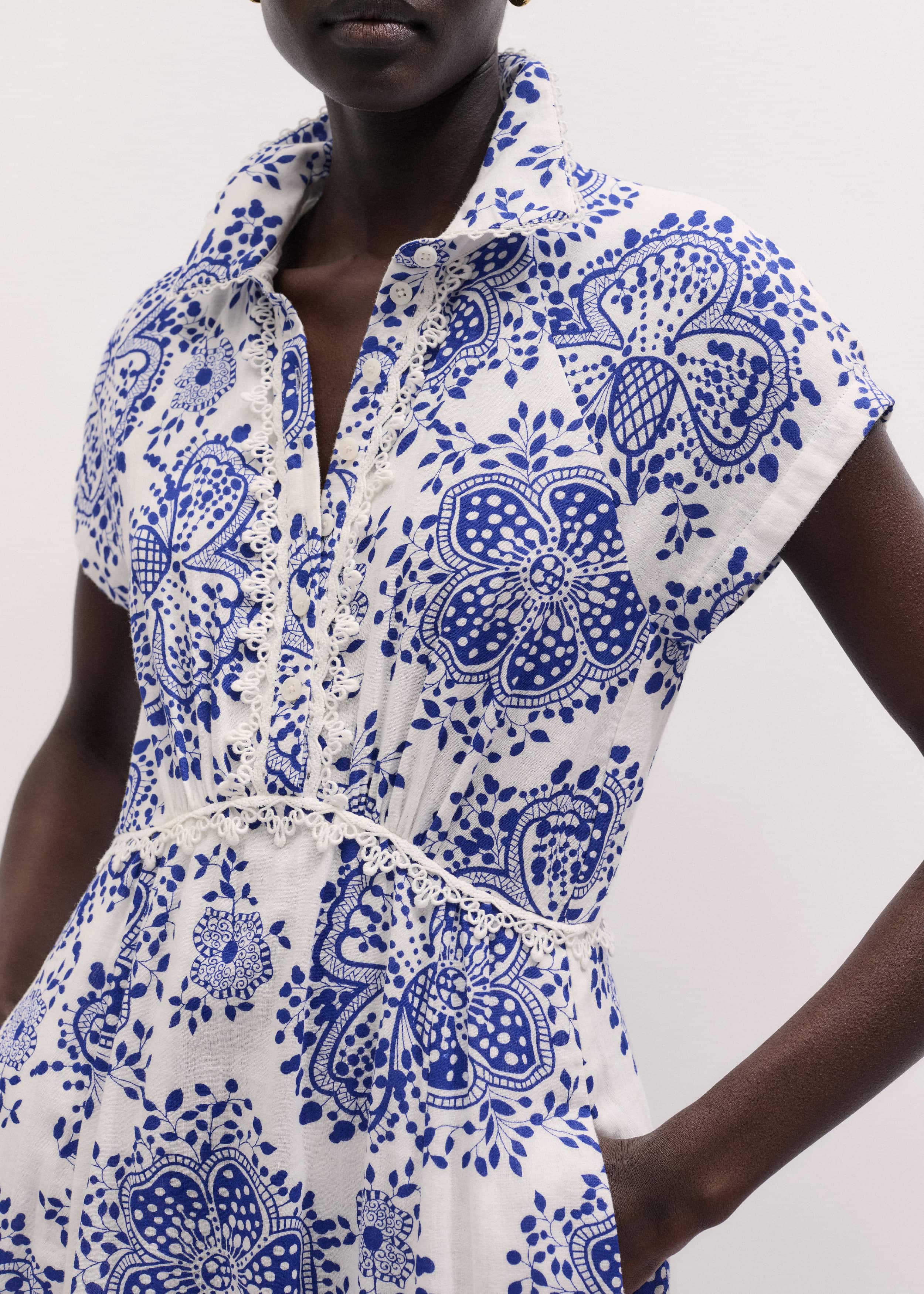 White Cheesecloth Fit + Flare In-Full-Bloom Print Midi Dress