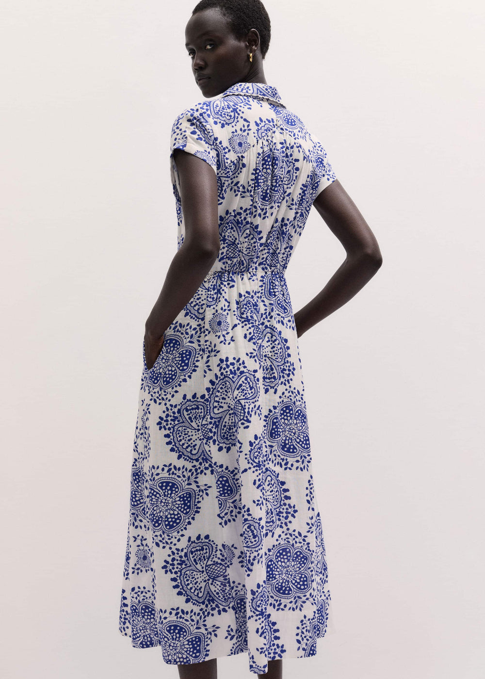 White Cheesecloth Fit + Flare In-Full-Bloom Print Midi Dress